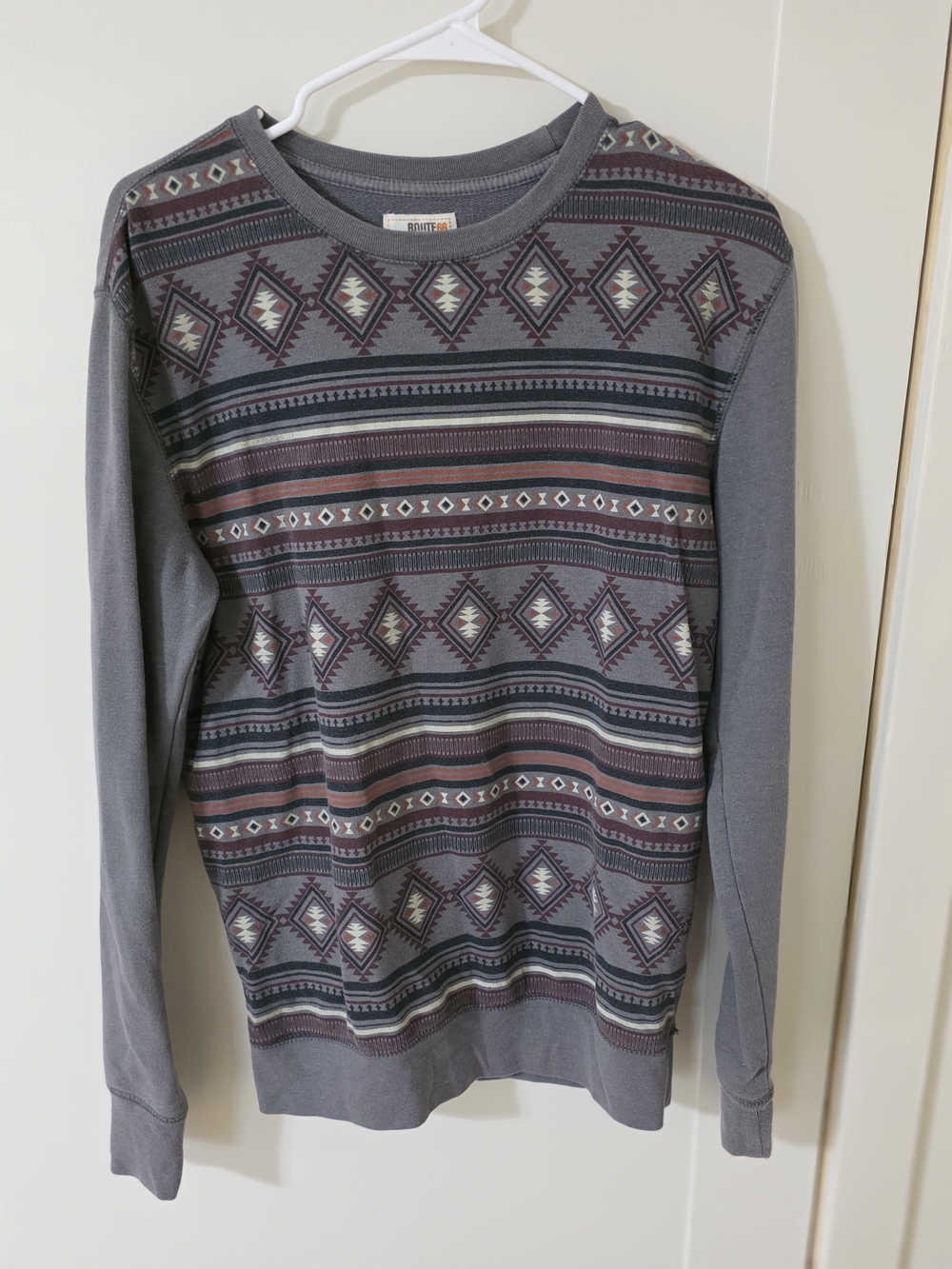 Patterned Grey Crewneck Sweater with Geo Print